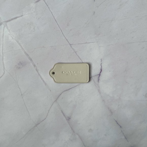 Coach Beige White Leather Tag Keychain w/ Engraved Lee - Handbag Accessories - Picture 2 of 6